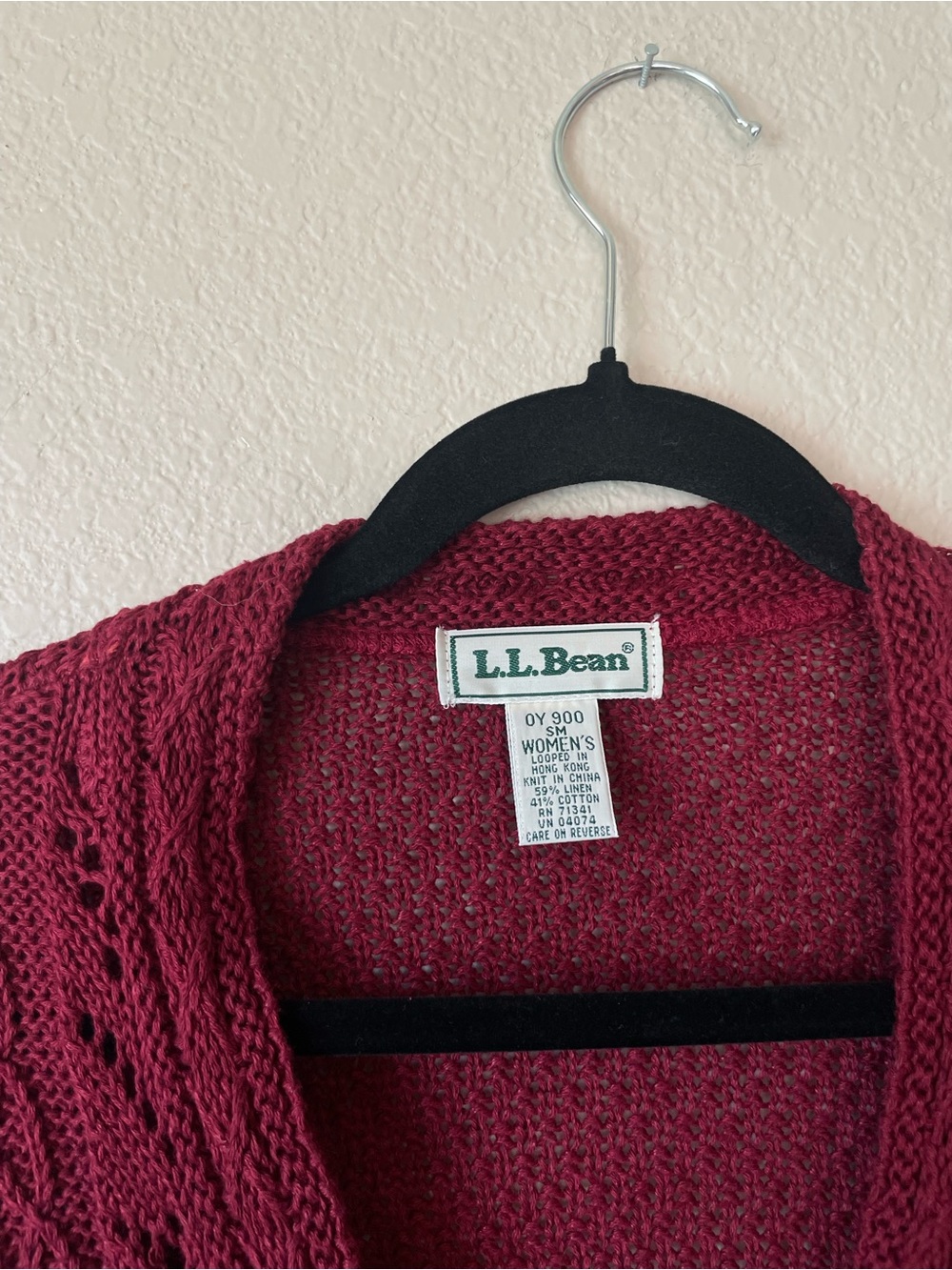 Vintage L.L.Bean Red Linen Blens Lace Crochet Button Front Cardigan Sweater S - Picture 4 of 6